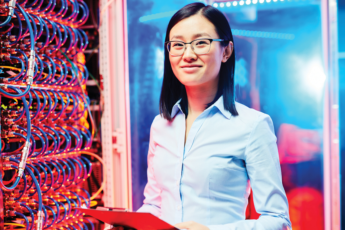 Female IT With Mainframe